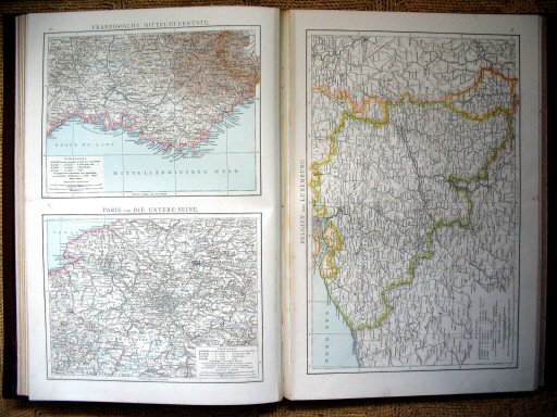 Andree's Handatlas 1881
56. Französische Mittelmeerküste.
Paris und die untere Seine.
57. Belgien und Luxemburg.
