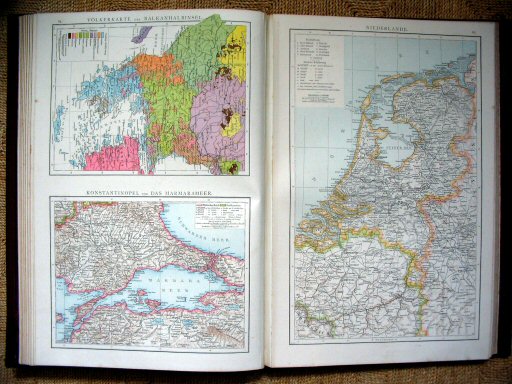 Andree's Handatlas 1881
64. Völkerkarte der Balkanhalbinsel.
Konstantinopel und das Marmarameer.
65. Niederlande.