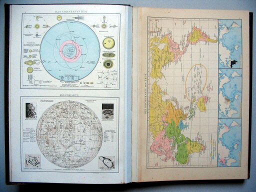 Andrees Handatlas 1887
4. Das Sonnensystem. Mondkarte.
5. Religionskarte der Erde.