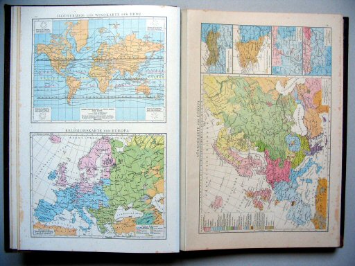 Andrees Handatlas 1887
12. Isothermen- und Windkarte der Erde.
Religionskarte von Europa.
13. Völkerkarte von Europa.