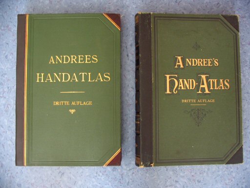 Andrees Handatlas 1893
Gewone band en 'luxe' band / Regular binding and luxury binding