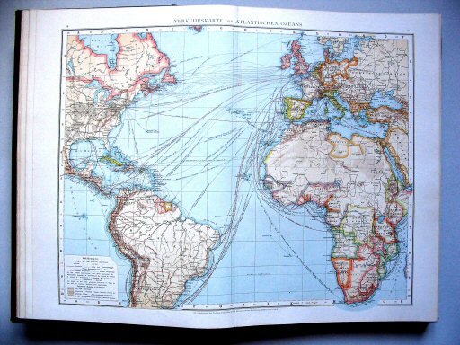 Andrees Handatlas 1893
9.10. Verkehrskarte des Atlantischen Ozeans
Atlantische Oceaan, verbindingen
Atlantic Ocean, communications