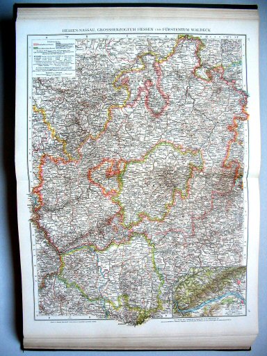 Andrees Handatlas 1893
37.38. Hessen-Nassau, Grossherzogtum Hessen und Fürstentüm Waldeck
Hessen-Nassau, Groothertogdom Hessen en Waldeck-Pyrmont
Hesse-Nassau, Grand Duchy of Hesse and Principality of Waldeck