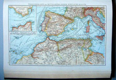 Andrees Handatlas 1893
75. Verkehrskarte der Mittelmeerländer, westliche Hälfte
Middellandse Zee, verbindingen (westelijk deel)
Mediterranean Sea, communications (western half)