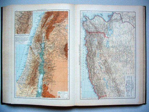 Andrees Handatlas 1893
109. Palästina.&nbsp;&nbsp; 110. Algerien und Tunesien
Palestina. Algerije en Tunesië / Palestine. Algeria and Tunisia