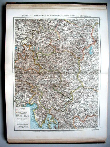 Andrees Handatlas 1896-97
51.52. Nieder- und Ober-Österreich, Steiermark, Kärnten, Krain und Küstenland
Neder- en Opper-Oostenrijk, Stiermarken, Karinthië, Krain en Küstenland
Lower and Upper Austria, Styria, Carinthia, Carniola and Austrian Littoral