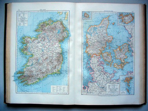 Andrees Handatlas 1896-97
71. Irland.&nbsp;&nbsp; 72. Dänemark
Ierland. Denemarken / Ireland. Denmark