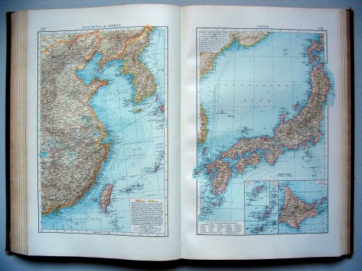Andrees Handatlas 1896-97
107. Ostchina und Korea.&nbsp;&nbsp; 108. Japan
Oost-China en Korea. Japan / East China and Korea. Japan