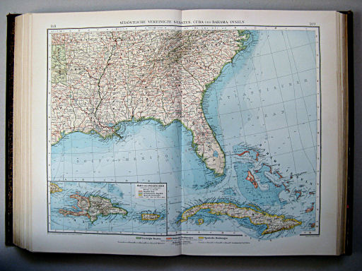 Andrees Handatlas 1899
168.169. Südöstliche Vereinigte Staaten, Cuba und Bahama-Inseln