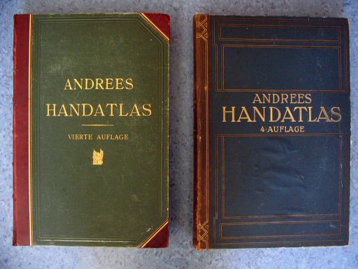 Andrees Handatlas
Gewone band 1899, blauwe band 1904 / Regular binding 1899, blue binding 1904