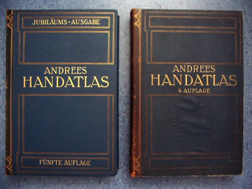 Andrees Handatlas 1907 en 1904
Banden 5e druk en 4e druk