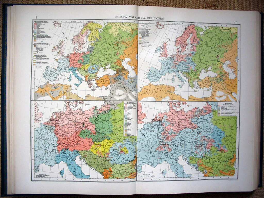 Andrees Handatlas 1907
Europa, talen en godsdiensten (kaart 31.32)