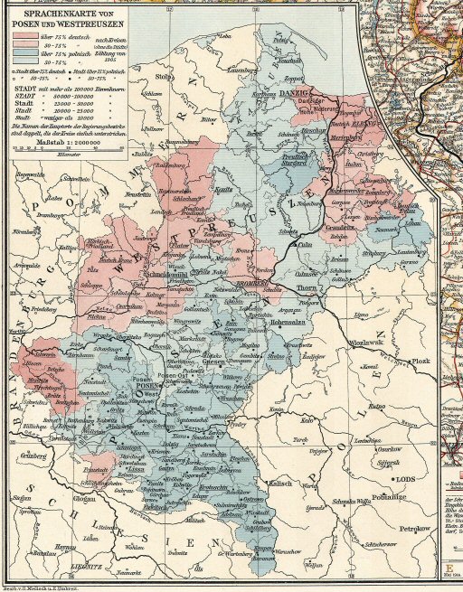 Andrees Handatlas 1914
Talenkaartje Posen en West-Pruisen (bijkaart 47.48)