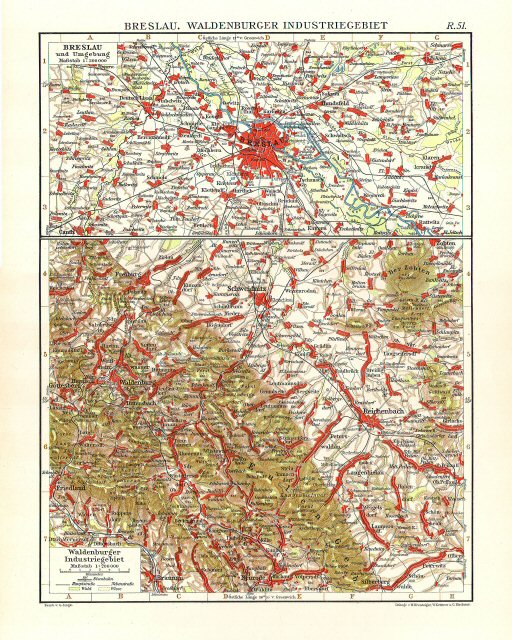 Andrees Handatlas 1914
Breslau (nu: Wrocław), Waldenburg (nu: Wałbrzych) (kaart R.51)