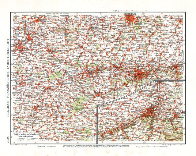 Andrees Handatlas 1914
Zuid-België, Noord-Frankrijk (kaart R.86)