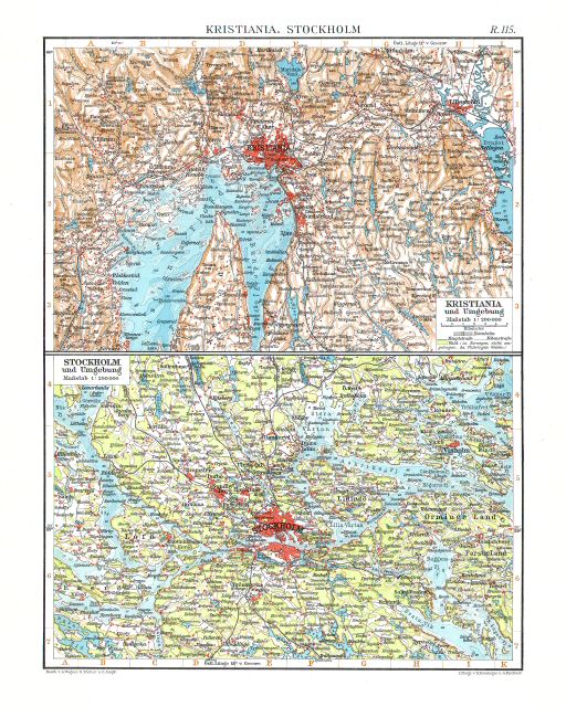 Andrees Handatlas 1914
Kristiania, Stockholm (kaart R.115)