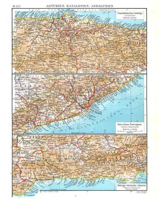 Andrees Handatlas 1914
Asturië, Catalonië, Andalusië (kaart R.122)