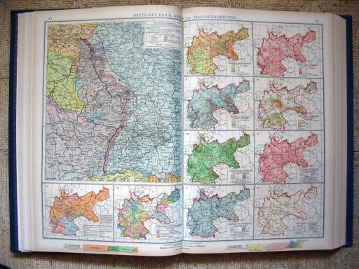 Andrees Handatlas 1921
Westgrens Duitsland en thematische kaartjes (kaart 43.44)
