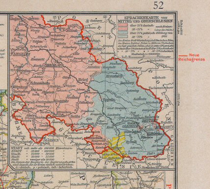 Andrees Handatlas 1921, 1e uitgave
Talenkaartje Silezië (bijkaart 51.52)