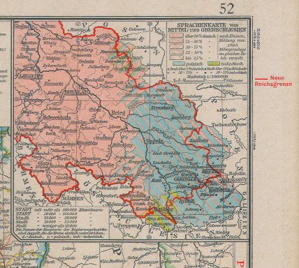 Andrees Handatlas 1921, 2e uitgave
Talenkaartje Silezië (bijkaart 51.52)