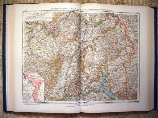 Andrees Handatlas 1921
Lotharingen, Elzas, Zuidwest-Duitsland (kaart 67.68)
