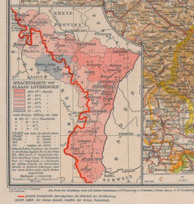 Andrees Handatlas 1921
Talenkaartje Elzas-Lotharingen (bijkaart 67.68)