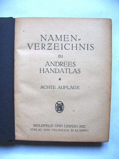 Andrees Handatlas 1922
Registerband, titelpagina / Index volume, title page