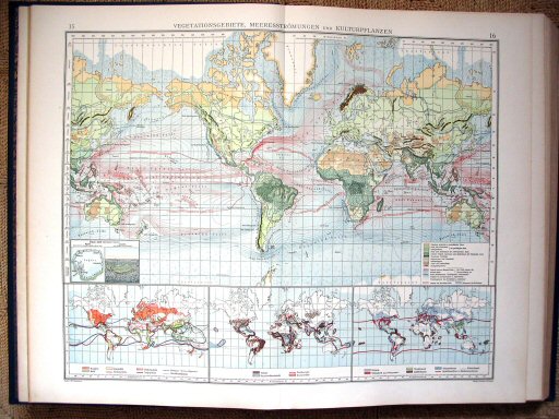 Andrees Handatlas 1930
15.16. Vegetationsgebiete, Meeresströmungen und Kulturpflanzen