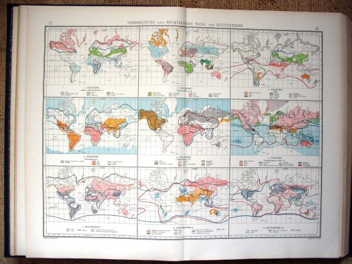 Andrees Handatlas 1930
17.18. Verbreitung der wichtigsten Wild- und Kulturtiere