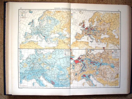 Andrees Handatlas 1930
29.30. Europa, Niederschläge und Volksdichte