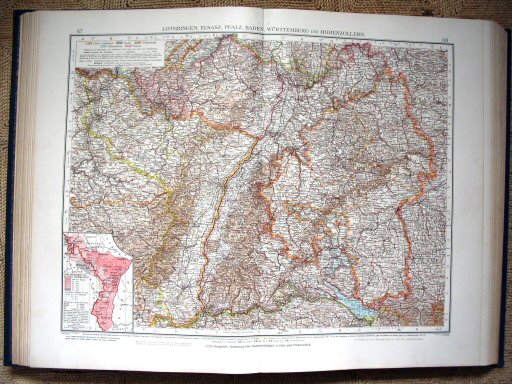 Andrees Handatlas 1930
67.68. Lothringen, Elsasz, Pfalz, Baden, Württemberg und Hohenzollern
