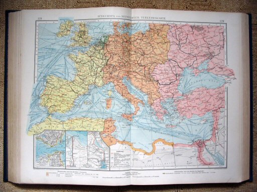 Andrees Handatlas 1930
119.120. Südeuropa und Mittelmeer, Verkehrskarte