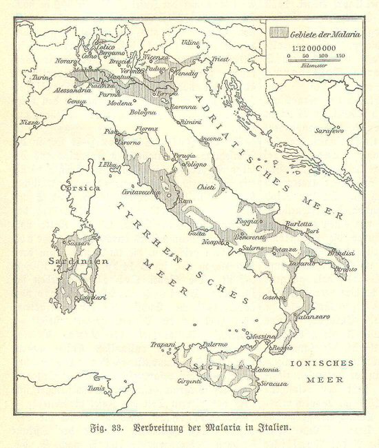 Handboek Andrees 1894
Malaria in Italië (p. 174)