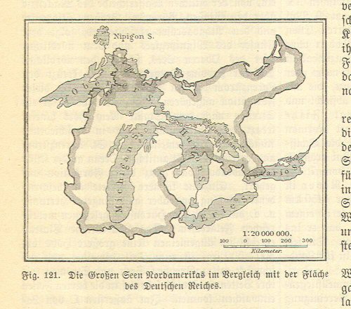 Handboek Andrees 1899
Noord-Amerika: vergelijking oppervlakte
grote meren met Duitsland (p. 688)