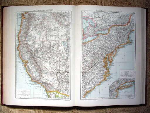 The Universal Atlas 1893
Westkust (kaart 95) en oostkust (kaart 96)