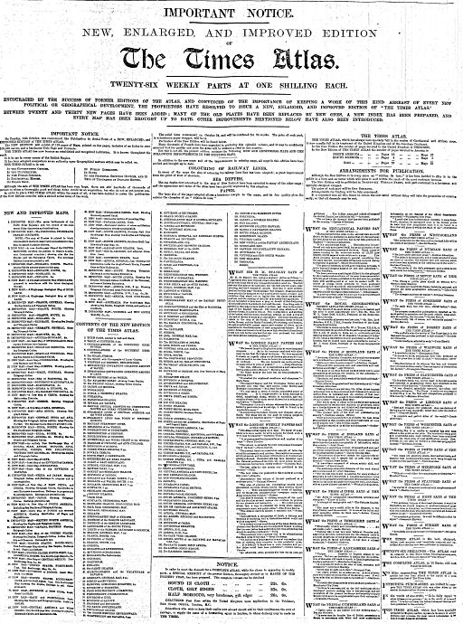 The Times Atlas 1900
Advertentie in The Times, 25 oktober 1899
Advertisement in The Times, October 25, 1899