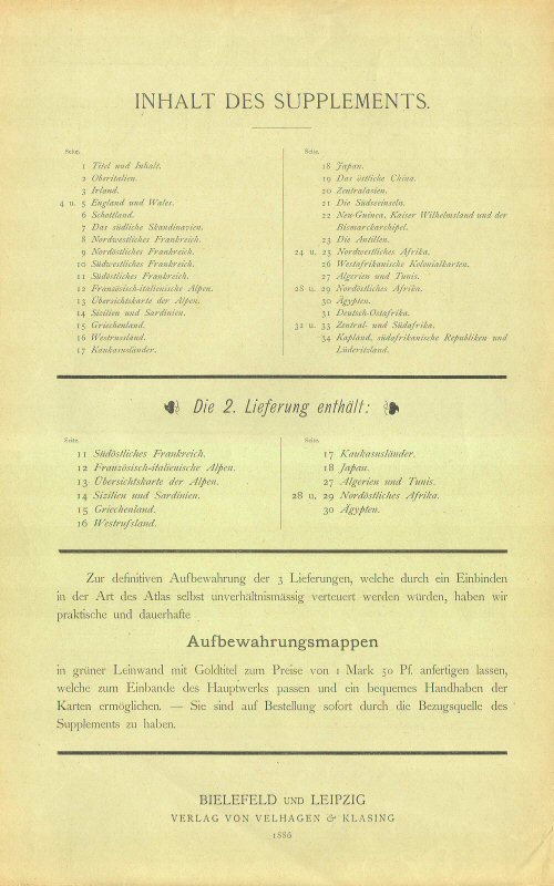 Supplement Andrees Handatlas 1887
Omslag tweede aflevering, achterkant