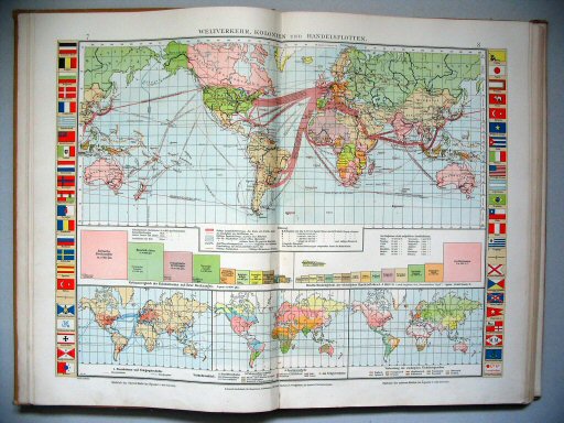 Velhagen & Klasings Kleiner Handatlas (1912)
7.8. Weltverkehr, Kolonien und Handelsflotten