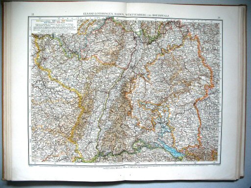 Velhagen & Klasings Kleiner Handatlas (1912)
33.34. Elsasz-Lothringen, Baden, Württemberg
und Rheinpfalz