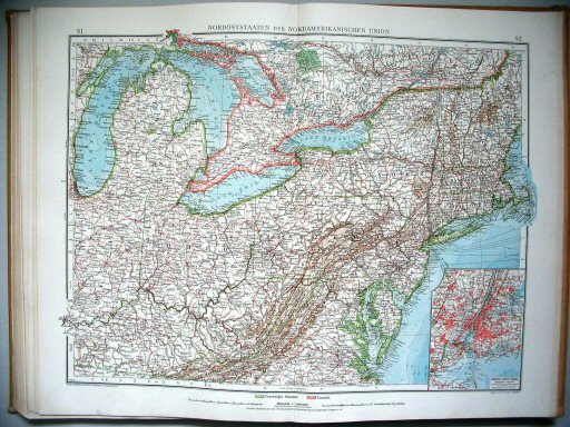Velhagen & Klasings Kleiner Handatlas (1912)
91.92. Nordoststaaten der nordamerikanischen Union