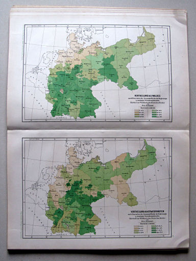 Andree-Peschel, Physikalisch-statistischer Atlas des Deutschen Reichs, 1878
9. Vertheilung des Waldes. Vertheilung der Staatsforsten