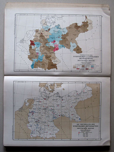 Andree-Peschel, Physikalisch-statistischer Atlas des Deutschen Reichs, 1878
16. Verhältniss der städtischen zur ländlichen Bevölkerung im Deutschen Reiche. Vertheilung der städtischen Ortschaften im Deutschen Reiche