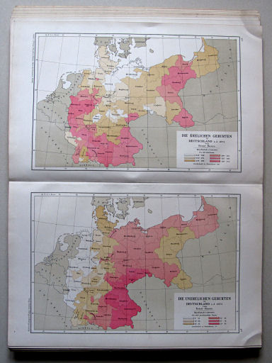 Andree-Peschel, Physikalisch-statistischer Atlas des Deutschen Reichs, 1878
17. Die ehelichen Geburten in Deutschland i. J. 1873. Die unehelichen Geburten in Deutschland i. J. 1873
