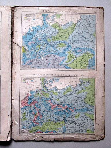 Andree-Putzger's Gymnasial- und Realschul-Atlas, 1879
S.33. Regenkarte von Deutschland. Bevölkerungsdichtigkeit von Deutschland