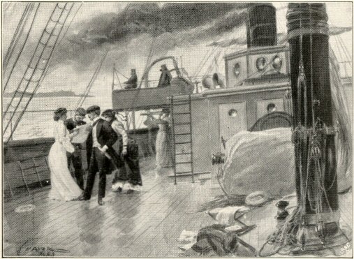 Der Autor, der Schiffsarzt und die beiden Hamburgerin-
nen beim Betrachten einer Karte aus Andrees Handatlas.