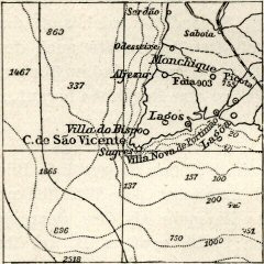 Ausschnitt einer Konturplatte aus
Andrees Handatlas mit dem Kap
São Vicente.