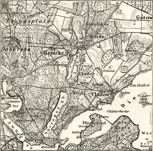 Ausschnitt einer Generalstabskarte von Glienicke im Maßstab 1:100&nbsp;000.