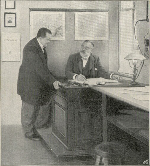 Besprechung mit R. Gaebler bei Eingang
neuer Farbvorlagen von Andrees Handatlas.