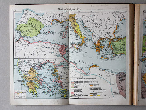 Putzgerův historický školní atlas, Čechy, 1911
2. Starý svět, západní část