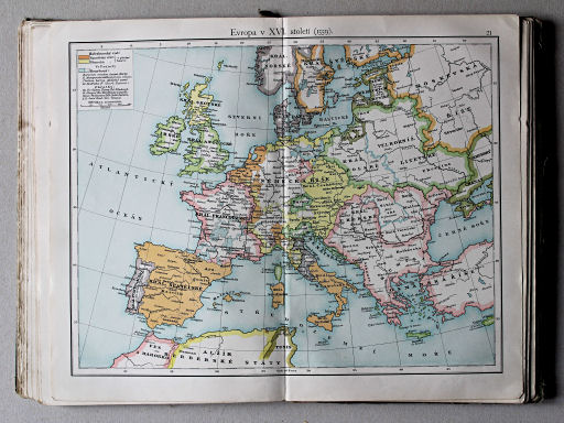 Putzgerův historický školní atlas, Čechy, 1911
21. Evropa v XVI. století (1559)